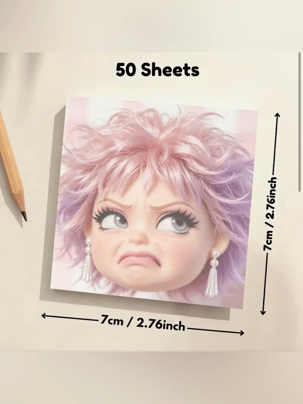 Funny Doll Face Sticky Note Pad 50 Sheets